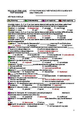 Đề thi THPT Quốc gia môn Tiếng Anh năm 2019 - Đề 01 - Trường THPT Hoà Ninh (Kèm đáp án)