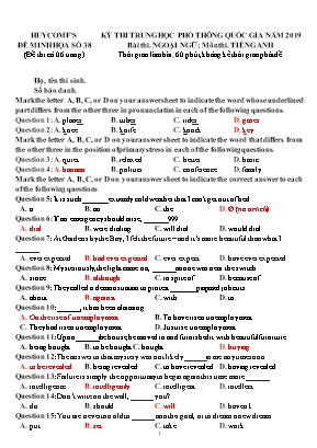 Đề thi THPT Quốc gia môn Tiếng Anh năm 2019 - Đề số 38 (Kèm đáp án)