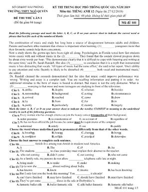 Đề thi THPT Quốc gia môn Tiếng Anh năm 2019 lần 1 - Mã đề 101 - Trường THPT Ngô Quyền
