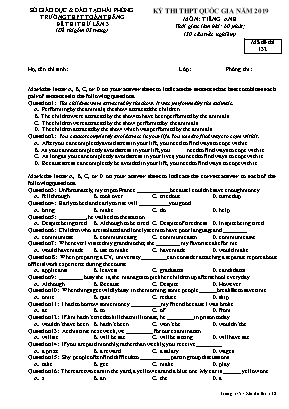 Đề thi THPT Quốc gia môn Tiếng Anh năm 2019 lần 3 - Mã đề 132 - Trường THPT Toàn Thắng