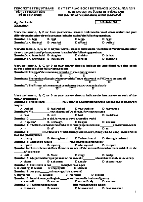 Đề thi THPT Quốc gia môn Tiếng Anh năm 2019 - Mã đề 001 - Trường THPT Hựu Thành