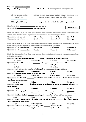 Đề thi THPT Quốc gia môn Tiếng Anh năm 2019 - Mã đề 008 - Nguyễn Mạnh Hùng