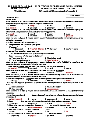 Đề thi THPT Quốc gia môn Tiếng Anh năm 2019 - Mã đề 401 - Bộ giáo dục và đào tạo (Kèm đáp án)