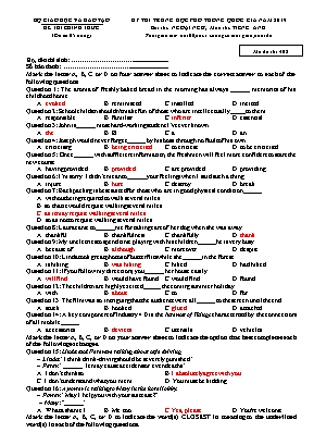 Đề thi THPT Quốc gia môn Tiếng Anh năm 2019 - Mã đề 402 - Bộ giáo dục và đào tạo (Kèm đáp án)