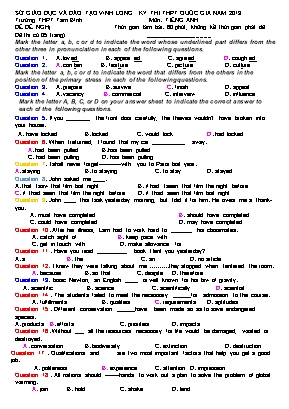 Đề thi THPT Quốc gia môn Tiếng Anh năm 2019 - Trường THPT Tam Bình (Có đáp án)
