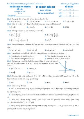 Đề thi THPT Quốc gia môn Toán - Đề số 1 - Nhà sách giáo dục Lovebook