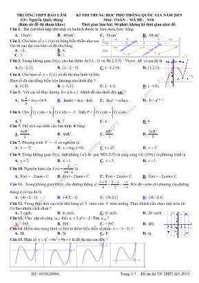 Đề thi THPT Quốc gia môn Toán năm 2019 - Mã đề N10 - Nguyễn Quốc Hùng (Có đáp án)
