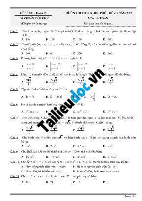Đề thi THPT Quốc gia môn Toán năm 2020 - Đề số 100 (Có đáp án)