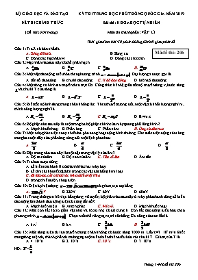 Đề thi THPT Quốc gia môn Vật lý năm 2019 - Mã đề 206 - Bộ giáo dục và đào tạo (Có đáp án)