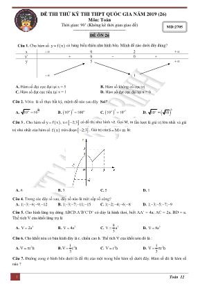 Đề thi thử kỳ thi THPT Quốc gia môn Toán năm 2019 - Mã đề 2705