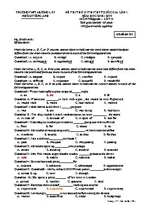 Đề thi thử kỳ THPT Quốc gia môn Tiếng Anh lần 1 - Mã đề 301 - Năm học 2018-2019 - Trường THPT Mường Lát (Kèm đáp án)