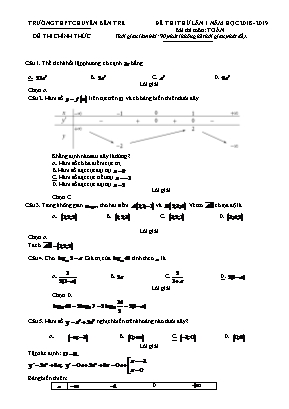 Đề thi thử lần 1 môn Toán Lớp 12 - Năm học 2018-2019 - Trường THPT chuyên Bến Tre (Có đáp án)
