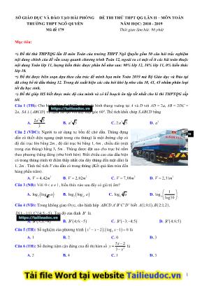 Đề thi thử THPT môn Toán lần II - Mã đề 179 - Năm học 2018-2019 - Sở giáo dục và đào tạo Hải Phòng (Có đáp án)