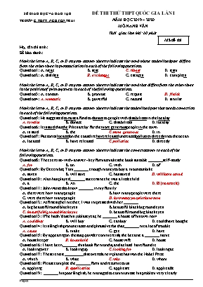 Đề thi thử THPT Quốc gia lần 1 môn Tiếng Anh - Năm học 2019-2020 - Trường THPT Nguyễn Trãi (Kèm đáp án)