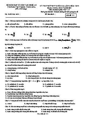 Đề thi thử THPT Quốc gia lần 2 môn Vật lý năm 2019 - Mã đề 111 - Trường THPT Đặng Thúc Hứa