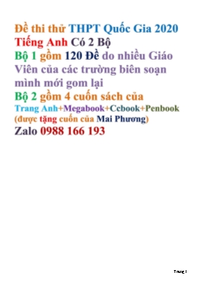 Đề thi thử THPT Quốc gia môn Tiếng Anh - Đề 05 - Trang Anh (Có đáp án)