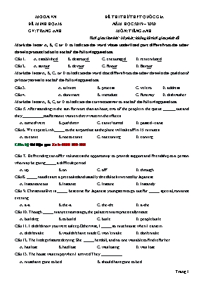 Đề thi thử THPT Quốc gia môn Tiếng Anh - Đề số 16 - Năm học 2019-2020 (Có đáp án)