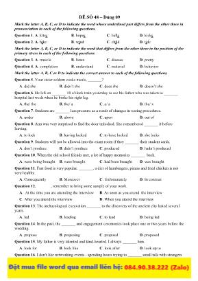 Đề thi thử THPT Quốc gia môn Tiếng Anh - Đề số 48 (Có đáp án)