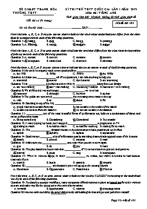Đề thi thử THPT Quốc gia môn Tiếng Anh lần 1 năm 2019 - Mã đề 401 - Sở giáo dục và đào tạo Thanh Hóa (Có đáp án)