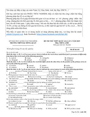 Đề thi thử THPT Quốc gia môn Tiếng Anh lần 1 năm 2019 - Mã đề 101 - Trường THPT Bắc Đông Quan (Có đáp án)