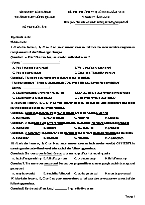 Đề thi thử THPT Quốc gia môn Tiếng Anh lần 1 năm 2019 - Trường THPT Hồng Quang (Có đáp án)