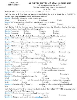 Đề thi thử THPT Quốc gia môn Tiếng Anh lần 1 - Năm học 2018-2019 (Có đáp án)