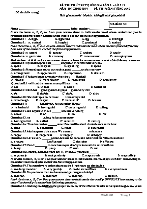 Đề thi thử THPT Quốc gia môn Tiếng Anh lần 2 - Mã đề 201 - Năm 2018-2019