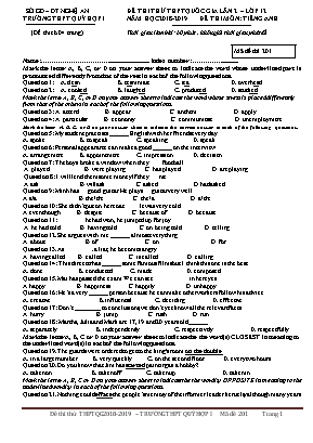 Đề thi thử THPT Quốc gia môn Tiếng Anh lần 2 - Mã đề 201 - Năm học 2018-2019 - Trường THPT Quỳ Hợp 1 (Có đáp án)