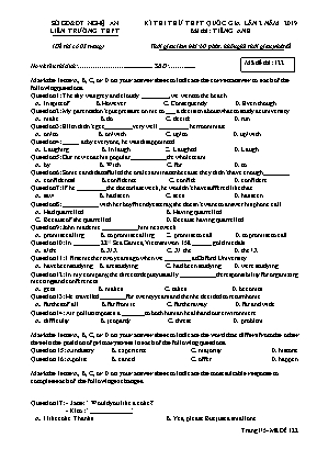 Đề thi thử THPT Quốc gia môn Tiếng Anh Lớp 12 lần 2 năm 2019 - Mã đề 122 - Liên trường THPT tỉnh Nghệ An