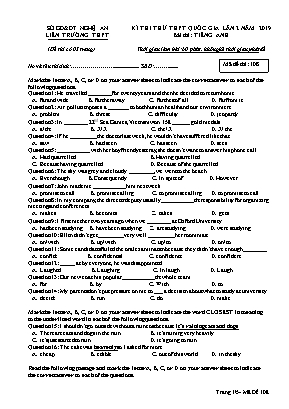 Đề thi thử THPT Quốc gia môn Tiếng Anh Lớp 12 lần 2 năm 2019 - Mã đề 108 - Liên trường THPT tỉnh Nghệ An