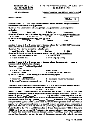 Đề thi thử THPT Quốc gia môn Tiếng Anh Lớp 12 lần 2 năm 2019 - Mã đề 116 - Liên trường THPT tỉnh Nghệ An