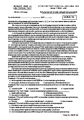 Đề thi thử THPT Quốc gia môn Tiếng Anh Lớp 12 lần 2 năm 2019 - Mã đề 106 - Liên trường THPT tỉnh Nghệ An