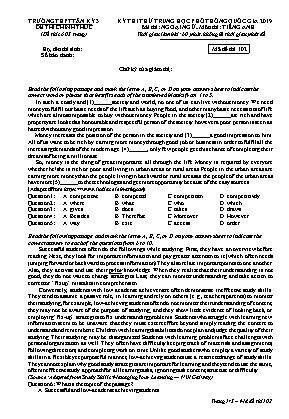 Đề thi thử THPT Quốc gia môn Tiếng Anh Lớp 12 năm 2019 - Mã đề 102 - Trường THPT Tân Kỳ 3