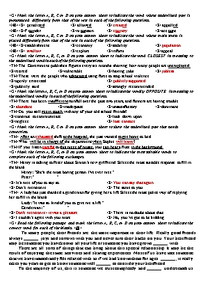 Đề thi thử THPT Quốc gia môn Tiếng Anh Lớp 12 - Năm học 2018-2019 (Có đáp án)