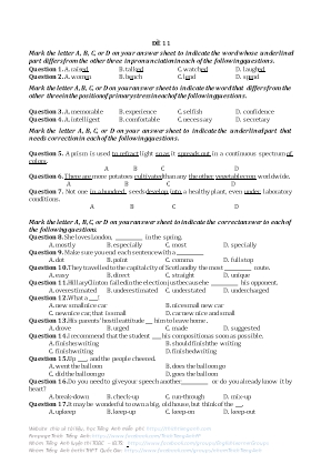 Đề thi thử THPT Quốc gia môn Tiếng Anh năm 2018 - Đề 11 (Có đáp án)