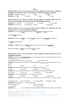 Đề thi thử THPT Quốc gia môn Tiếng Anh năm 2018 - Đề 20 (Có đáp án)
