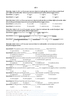 Đề thi thử THPT Quốc gia môn Tiếng Anh năm 2018 - Đề 9 (Có đáp án)