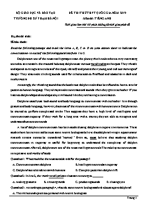 Đề thi thử THPT Quốc gia môn Tiếng Anh năm 2019 - Đại học Sư phạm Hà Nội (Có đáp án)