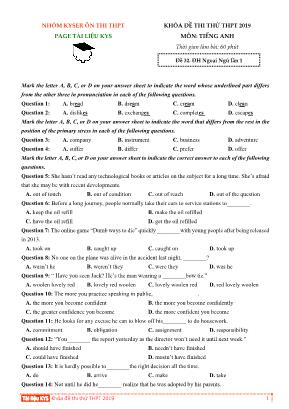 Đề thi thử THPT Quốc gia môn Tiếng Anh năm 2019 - Đề 32 - Đại học Ngoại Ngữ