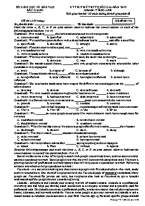 Đề thi thử THPT Quốc gia môn Tiếng Anh năm 2019 - Mã đề 416 - Sở giáo dục và đào tạo Bắc Giang