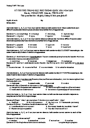 Đề thi thử THPT Quốc gia môn Tiếng Anh năm 2019 - Trường THPT Tân Lược (Kèm đáp án)