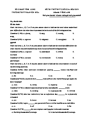 Đề thi thử THPT Quốc gia môn Tiếng Anh năm 2019 - Trường THPT Phan Văn Hòa (Có đáp án)