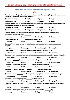 Đề thi thử THPT Quốc gia môn Tiếng Anh năm 2020 - Đề 01 (Có đáp án)