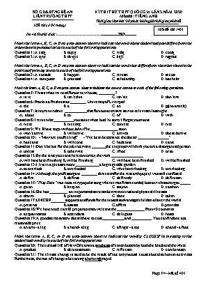 Đề thi thử THPT Quốc gia môn Tiếng Anh năm 2020 lần 2 - Mã đề 401 - Sở giáo dục và đào tạo Nghệ An
