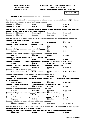 Đề thi thử THPT Quốc gia môn Tiếng Anh năm 2020 lần 2 - Mã đề 402 - Sở giáo dục và đào tạo Nghệ An (Kèm đáp án)