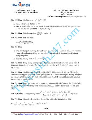 Đề thi thử THPT Quốc gia môn Toán lần 1 năm 2015 - Trường THPT Cẩm Bình (Có đáp án)