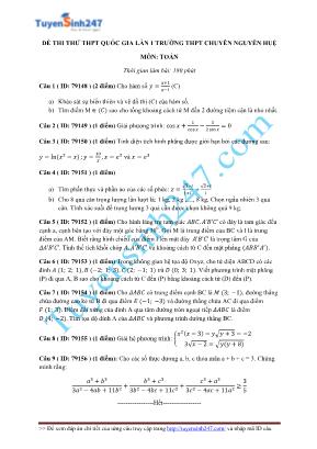 Đề thi thử THPT Quốc gia môn Toán lần 1 - Năm học 2014-2015 - Trường THPT chuyên Nguyễn Huệ (Có đáp án)