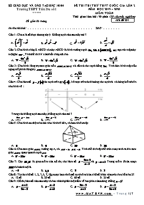 Đề thi thử THPT Quốc gia môn Toán lần 2 - Mã đề 201 - Năm học 2019-2020 - Trường THPT Tiên Du số 1 (Có đáp án)