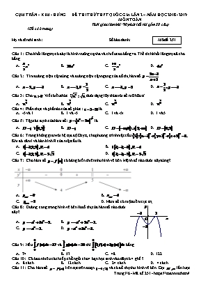 Đề thi thử THPT Quốc gia môn Toán lần 2 - Mã đề 251 - Năm học 2018-2019 - Cụm Trần - Kim - Hưng