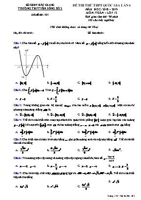 Đề thi thử THPT Quốc gia môn Toán lần 4 - Mã đề 101 - Trường THPT Yên Dũng số 2